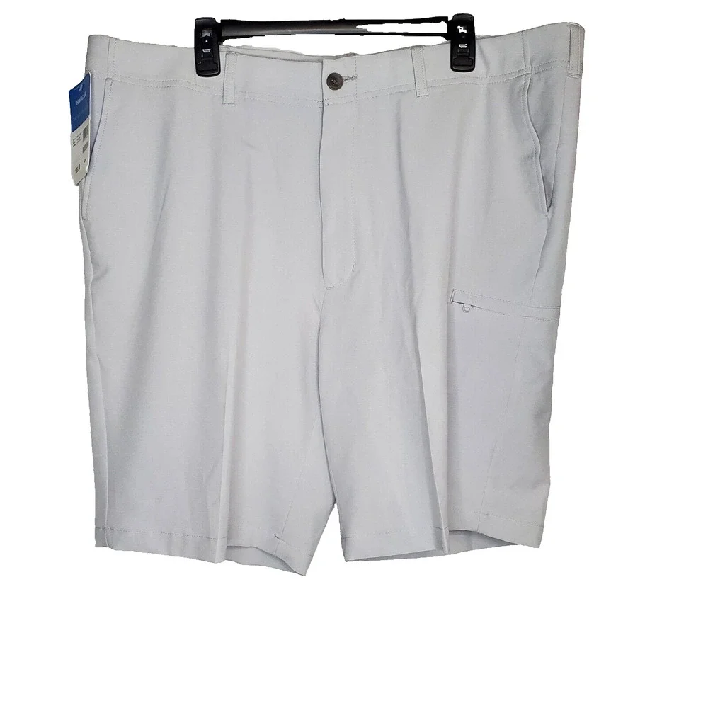 Haggar Active Series Mens Performance Shorts SZ 42 W Light Gray Stripe Stretch